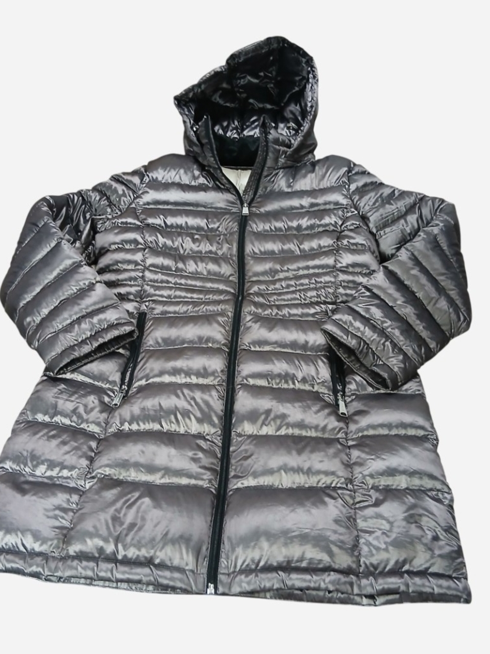 Andrew Marc Women's Silver Packable Lightweight Premium Down Puffer Jacket Large